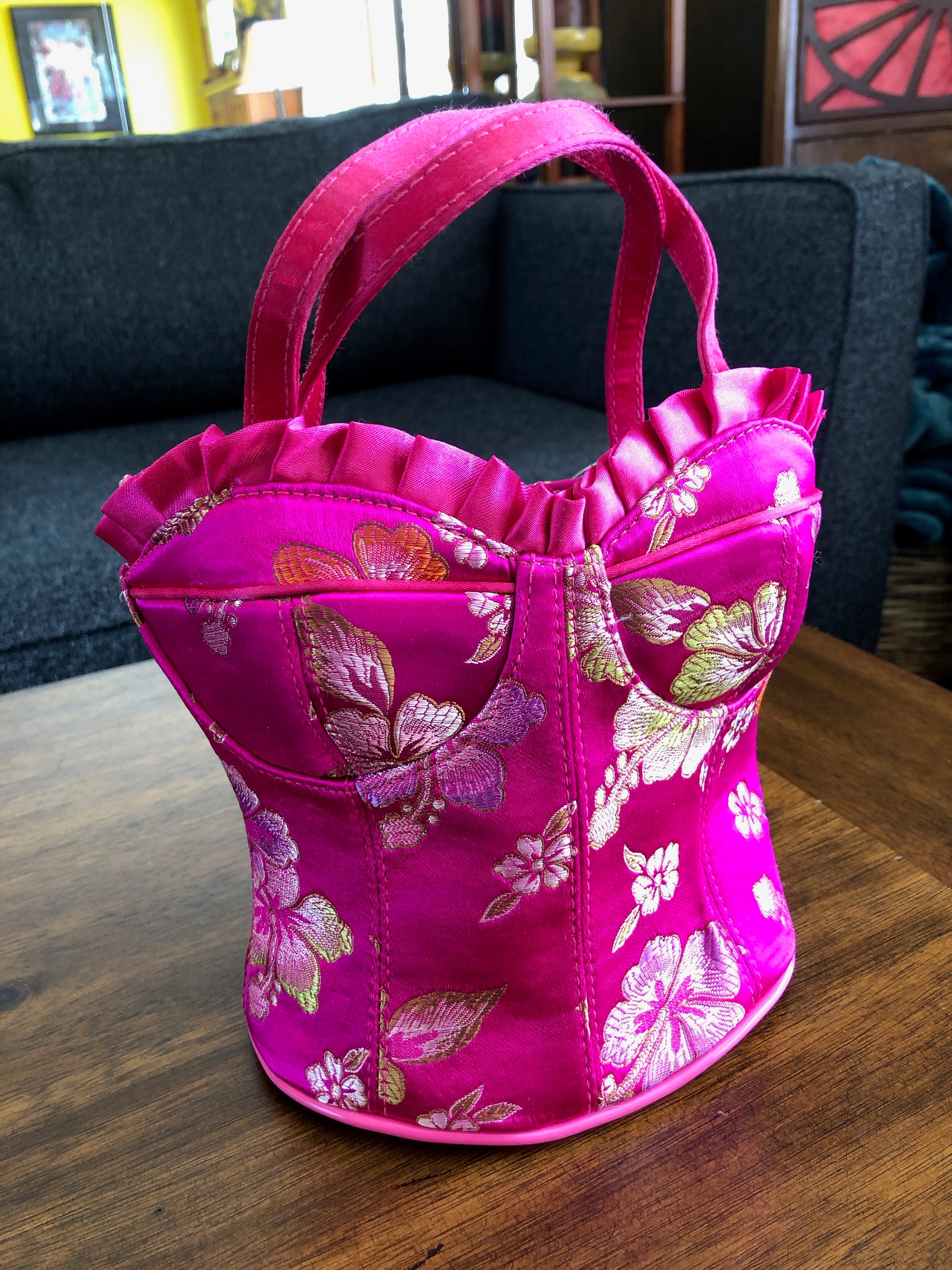 Hot Pink Corset Purse Bodice Purse Bra Purse Bustier Purse Silk Novelty Purse  Handbag Brassiere Bag Lace up Back Evening Bag Floral Design -  Canada