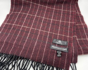 Long Scarf Brown Purple Check Vintage Wool Scarf
