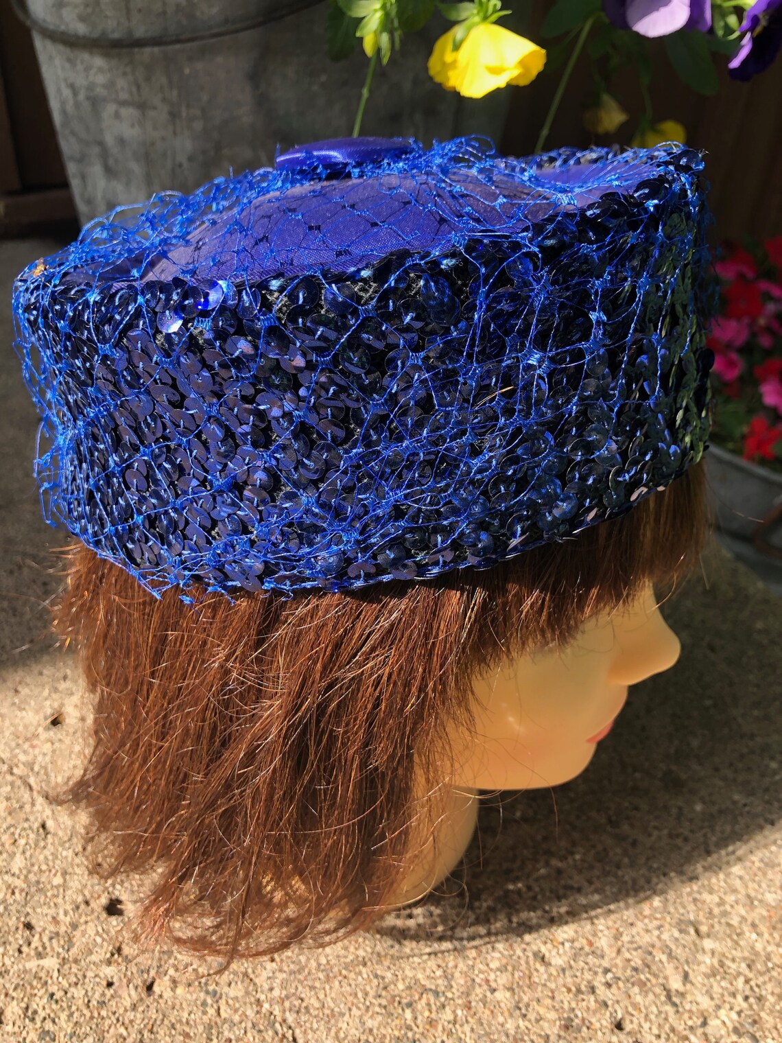 Vintage Blue Pillbox Hat With Netting Jackie O Pillbox Hat Etsy