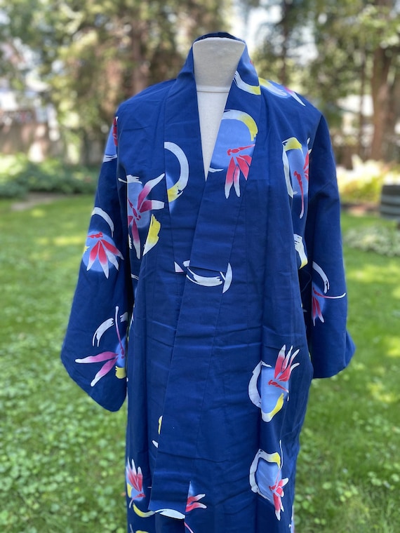 Blue 100 Cotton Japanese Kimono Robe Wide Sleeves As… Gem