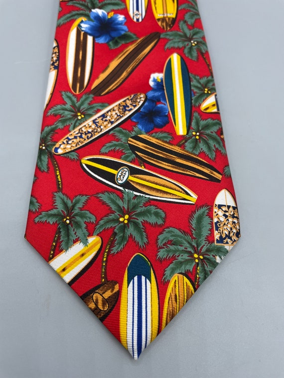 Red Silk Surfboard Hilo Hattie Hawaii Necktie Vintage… - Gem