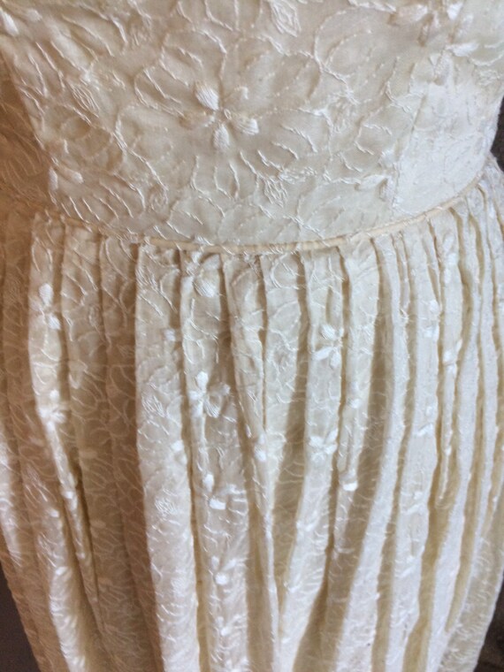 1960s Cream Full Skirted Dress Cream Tone on Tone… - image 6