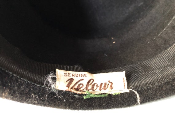 Vintage Black Velour Cloche Hat with Feather Plum… - image 9