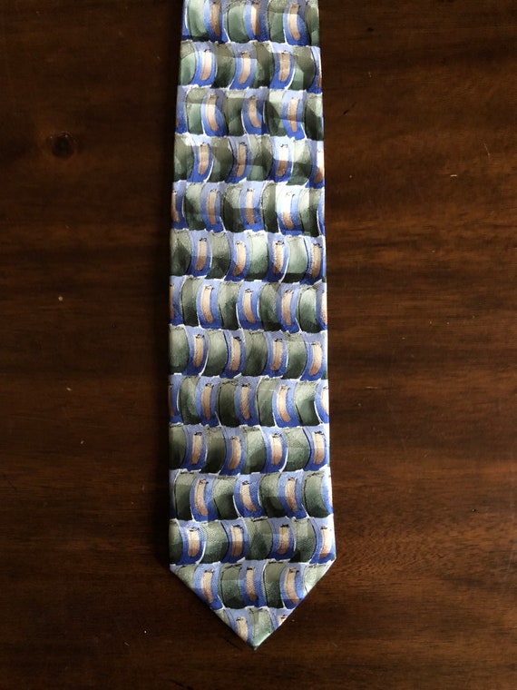 Jerry Garcia Blue Green Beige Silk Tie Extra Long… - image 4
