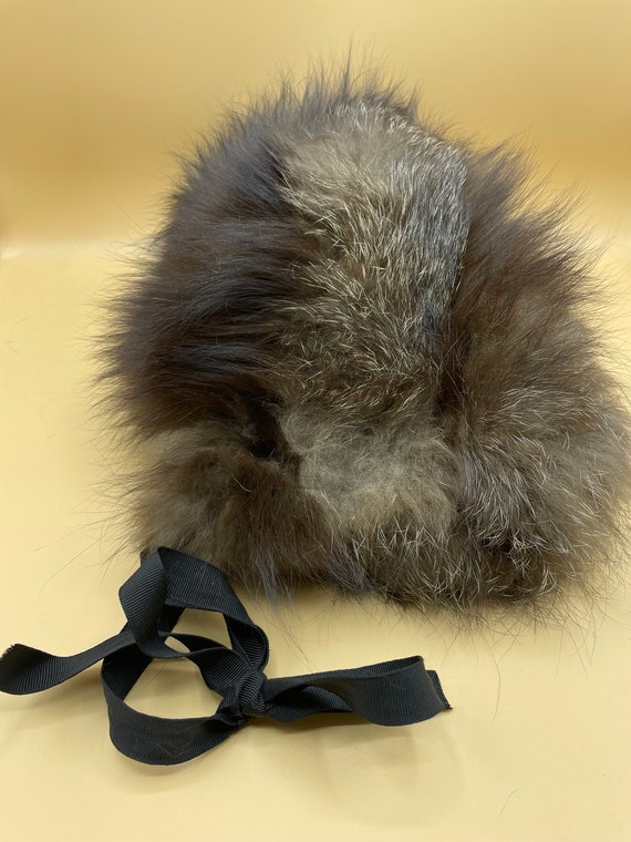 Unique Real Raccoon Fur Winter Hat Vintage Brown … - image 10