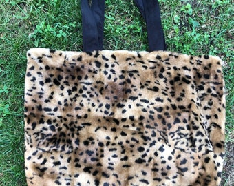 Faux Leopard Fur Animal Print Tote Bag Purse Large Handbag Unique Cheetah Bohemian Boho Hipster Travel Bag Book Bag Laptop Tote INC