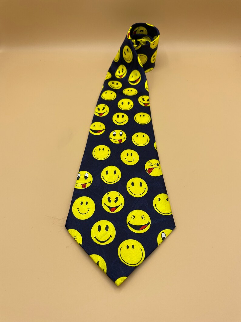 Smily Face Emoji Vintage Black Tie Yellow Smiley Face A. Rogers Necktie ...