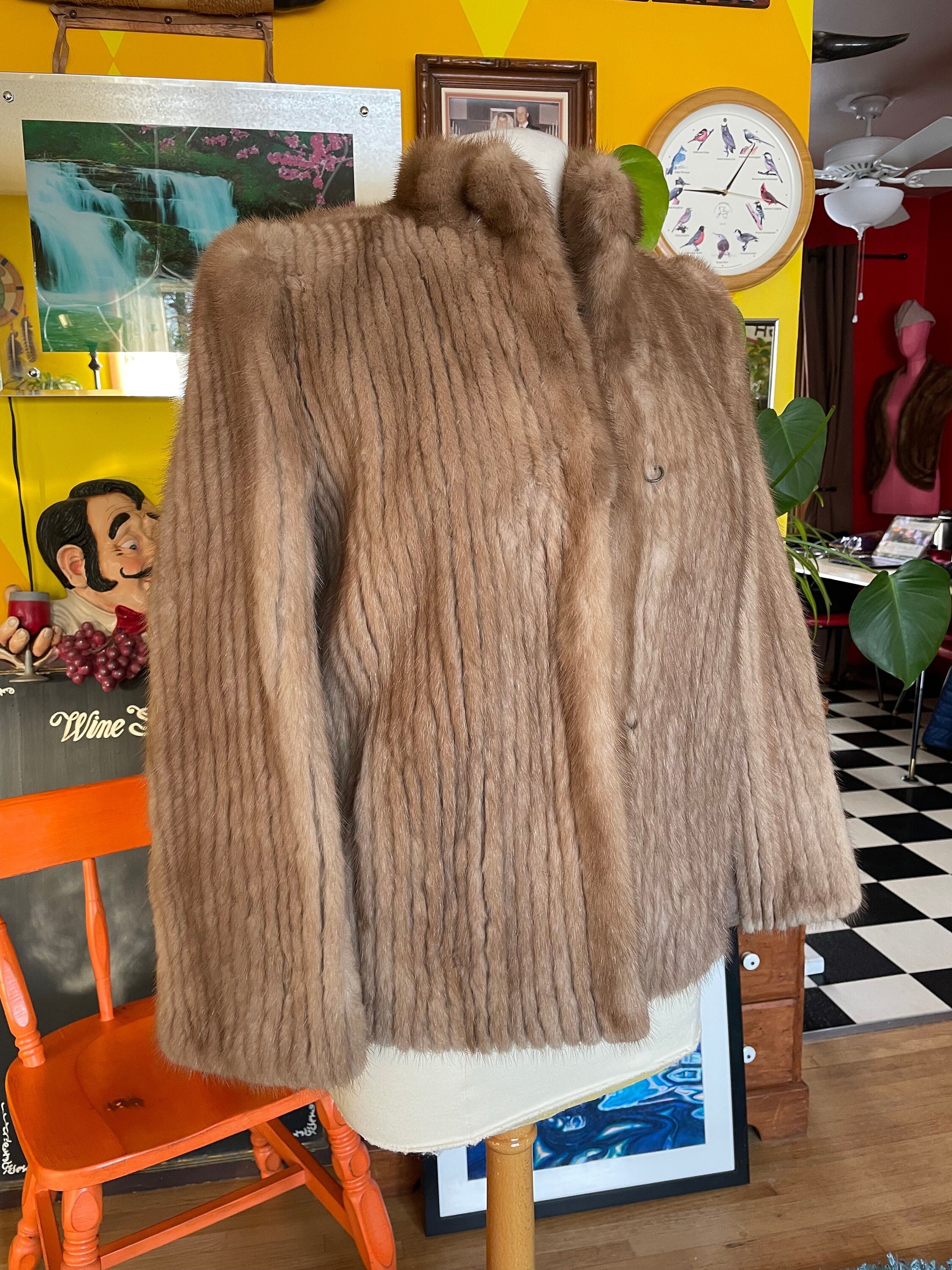 Vintage Pastel Fur Coat Real Mink Jacket Tan Suede Leather Etsy