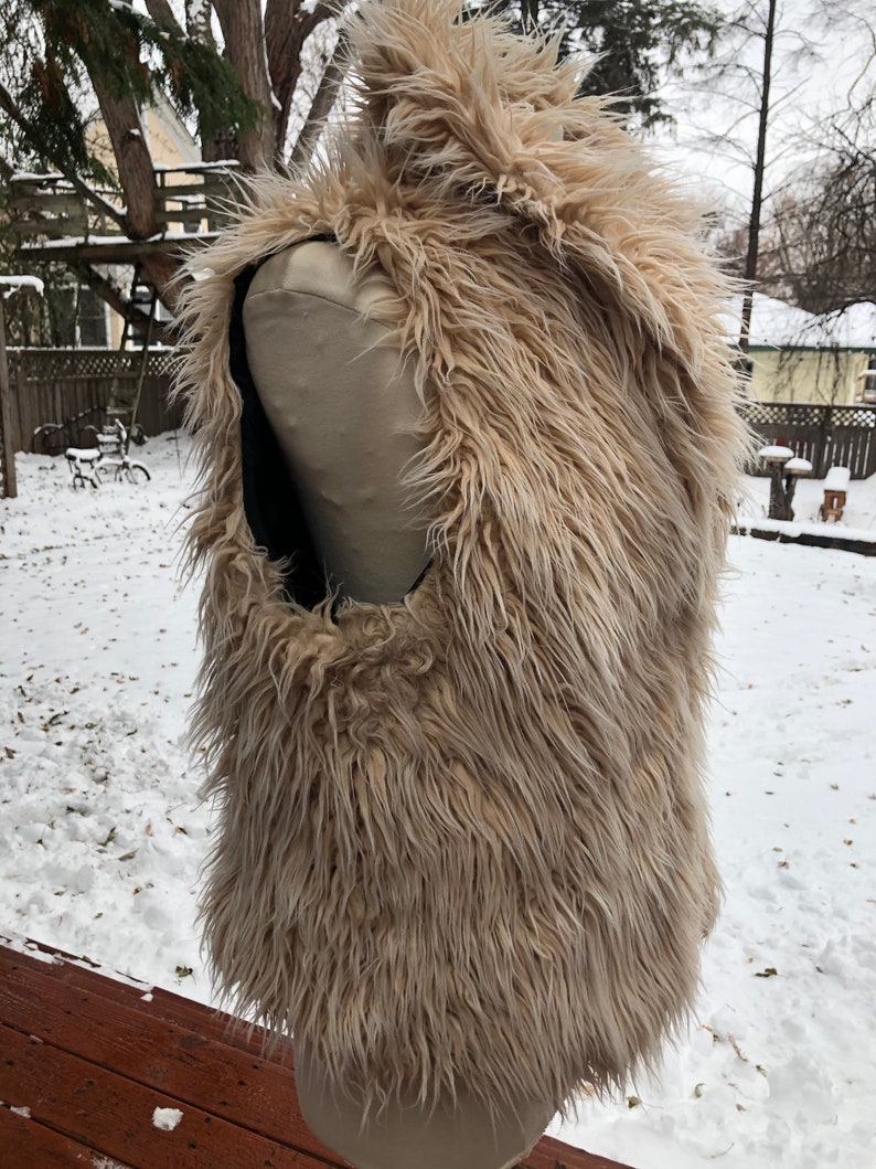 Faux Fur Vest Beige Cream White Long Fake Fur Hipster Boho Bohemian Warm Winter Vest Vintage Rocker Faux Fur Vest Game of Thrones Size XL
