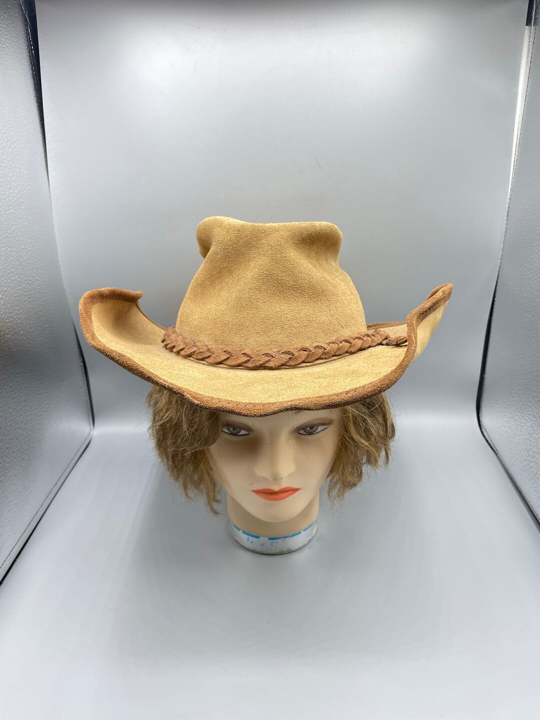 Vintage Leather Cowboy Hat Savoy Hats Brown Suede Posable Adjustable