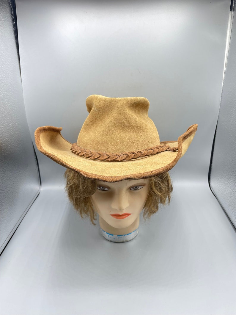 Vintage Leather Cowboy Hat Savoy Hats Brown Suede Posable Adjustable