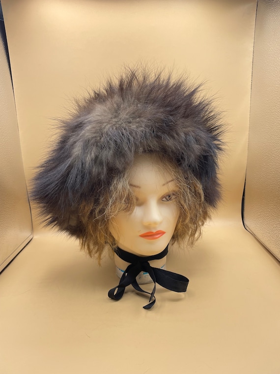 Unique Real Raccoon Fur Winter Hat Vintage Brown … - image 1