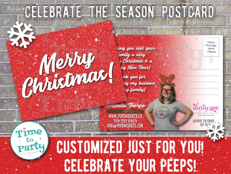 Customized Merry Christmas Postcard for Direct Sales DIGITAL DOWNLOAD Print Yourself