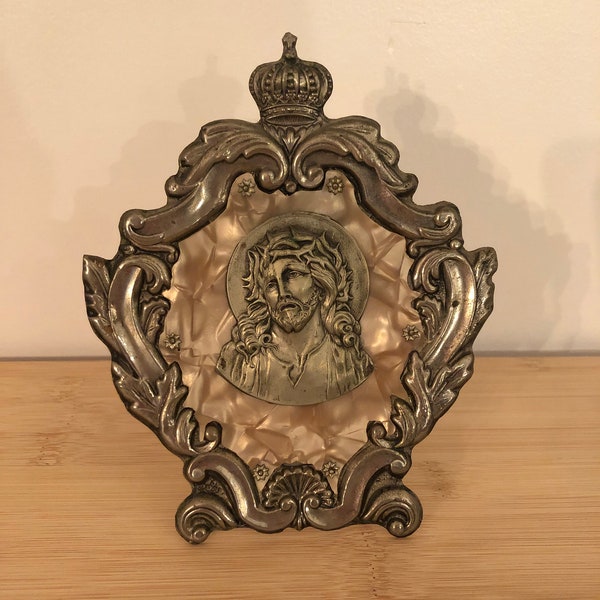A Beautiful 1930’s Antique Jesus Christ metal and mother of pearl altar (frame).