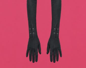 Vintage-Abendhandschuhe aus den 1950er-Jahren, schwarz – Größe 5, extra lange Opernhandschuhe, Glamour des alten Hollywood
