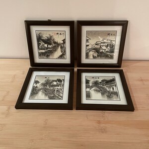 Authentic 4 chinese scenery frame 7" x 7"