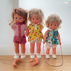 MUÑECAS DE JUGUETE VINTAGE | Conjunto de la década de 1970 de tres pequeñas muñecas vintage | Pequeñas muñecas de juego | Muñeca de decoración de habitación vintage | Muñecas pequeñas antiguas