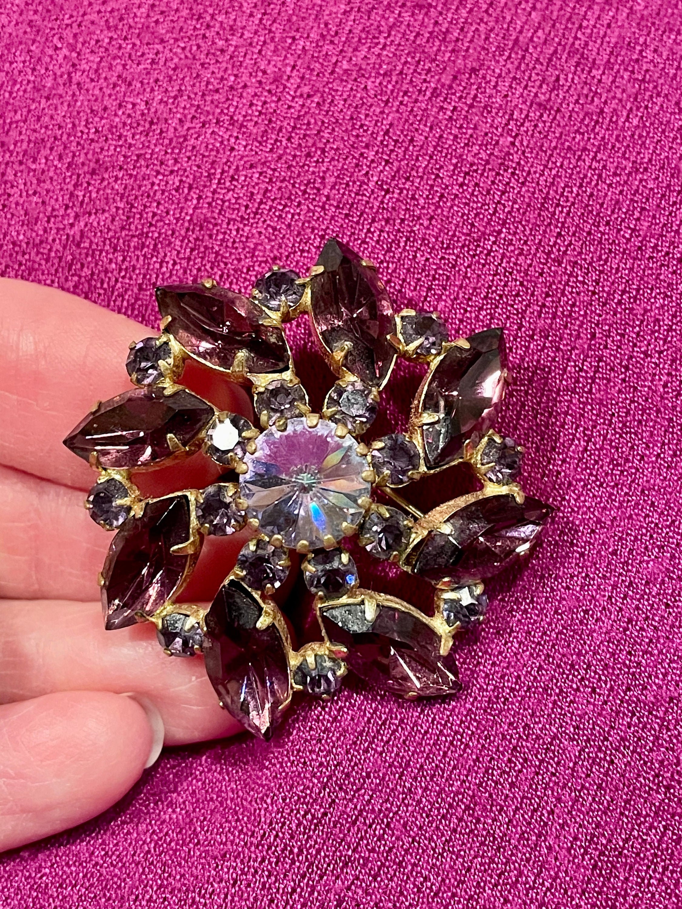 Signé Coro Strass Strass Paillette Feuille Broche Pin 1940's