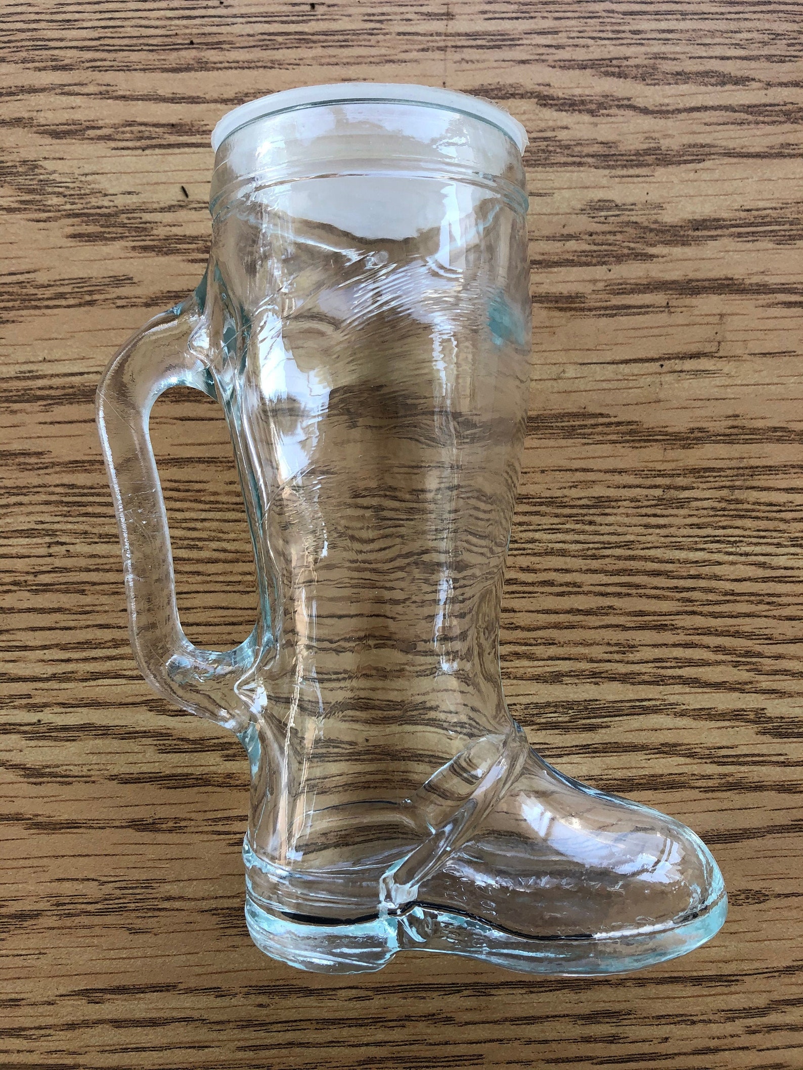 large glass boot mug