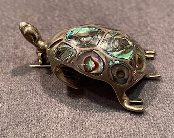 Vintage Alpaca Silver Mexican Abalone Turtle Brooch