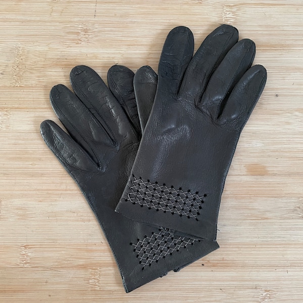 Vintage women dark chocolat leather gloves - size 7