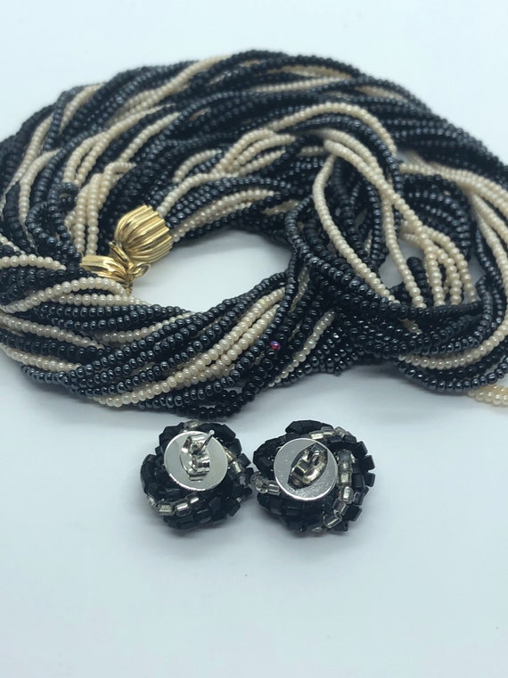 Multi Strand Necklace Tiny glass glitter ivory an… - image 4