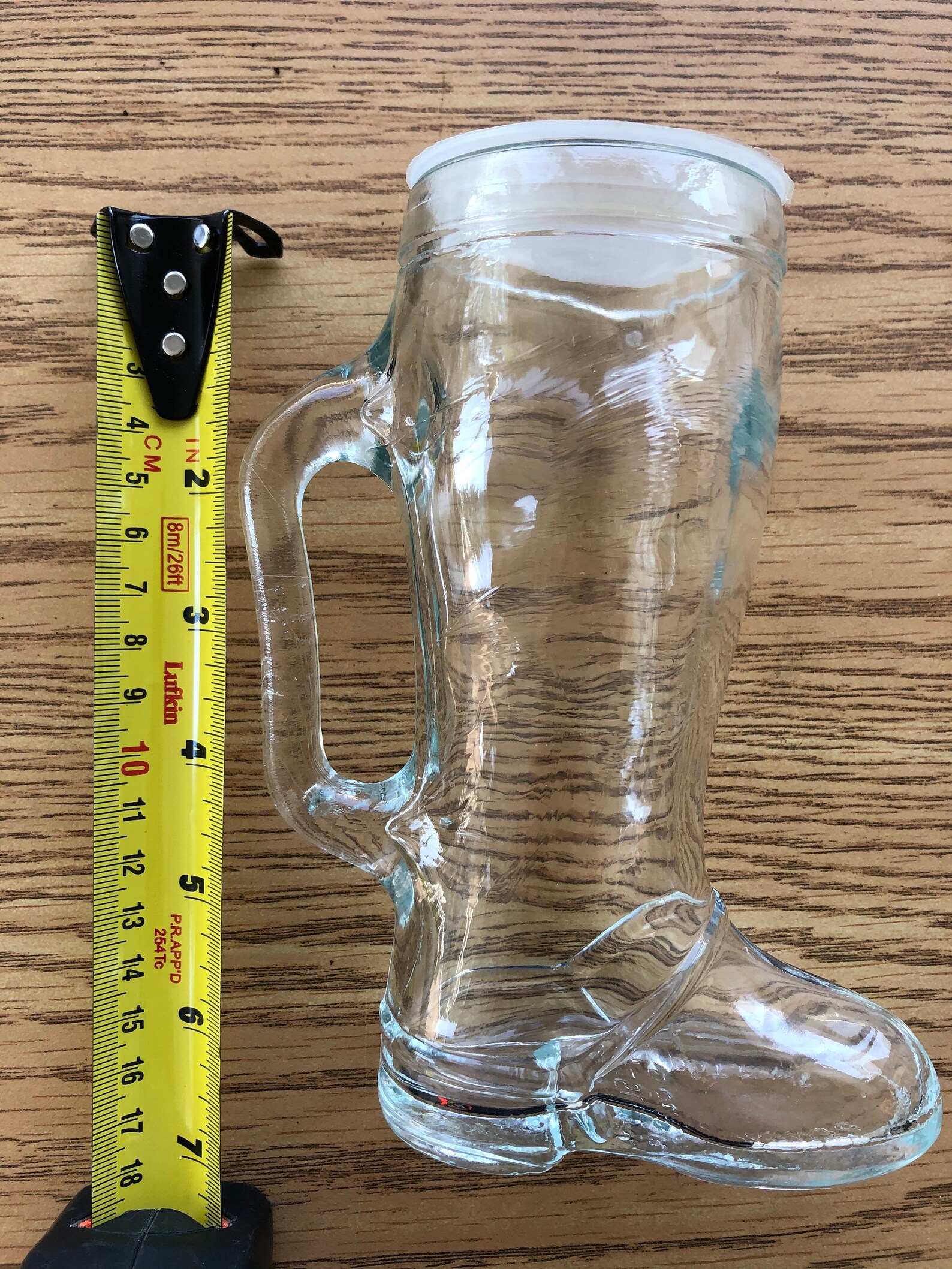 large glass boot mug