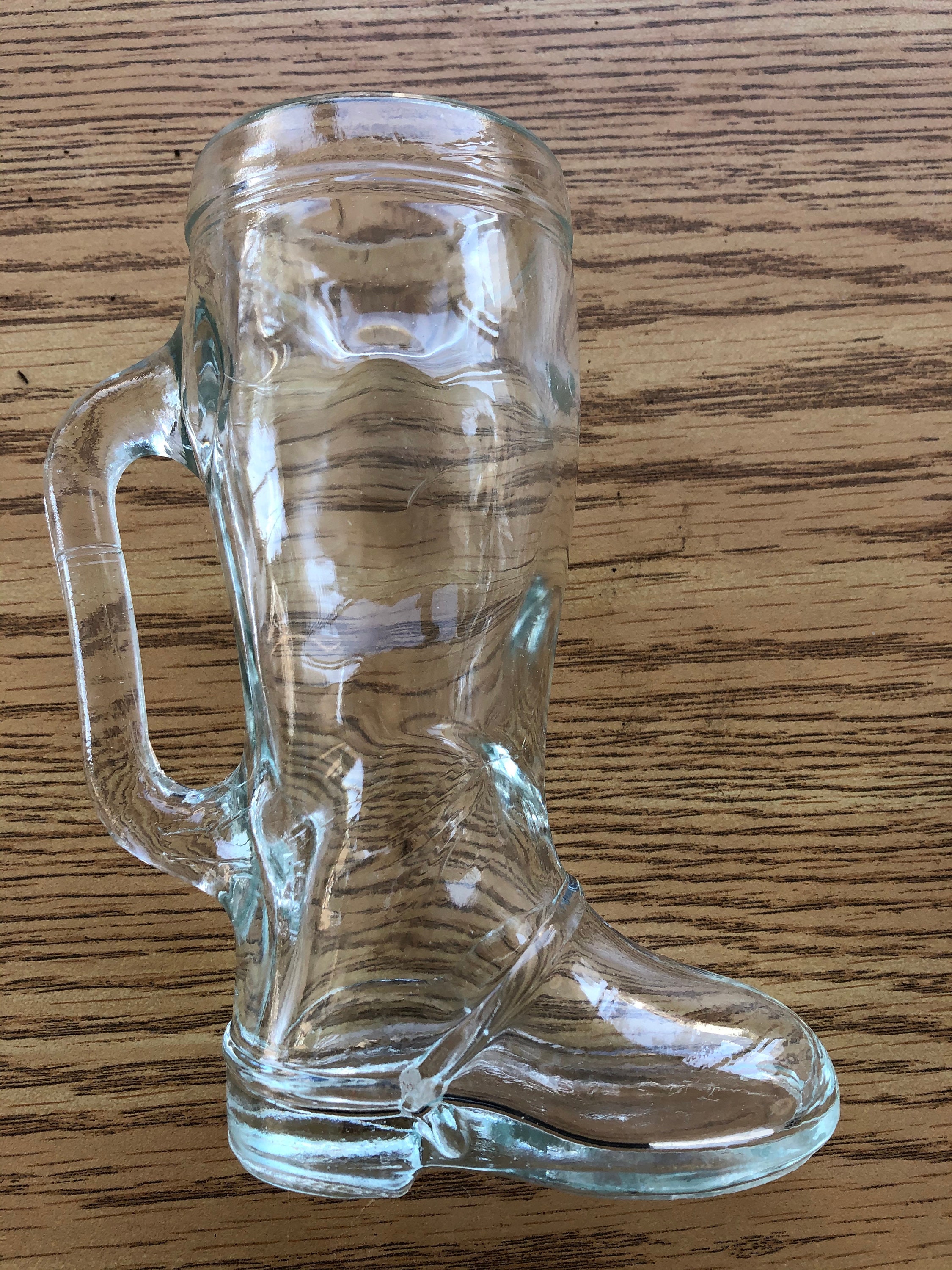 large glass boot mug