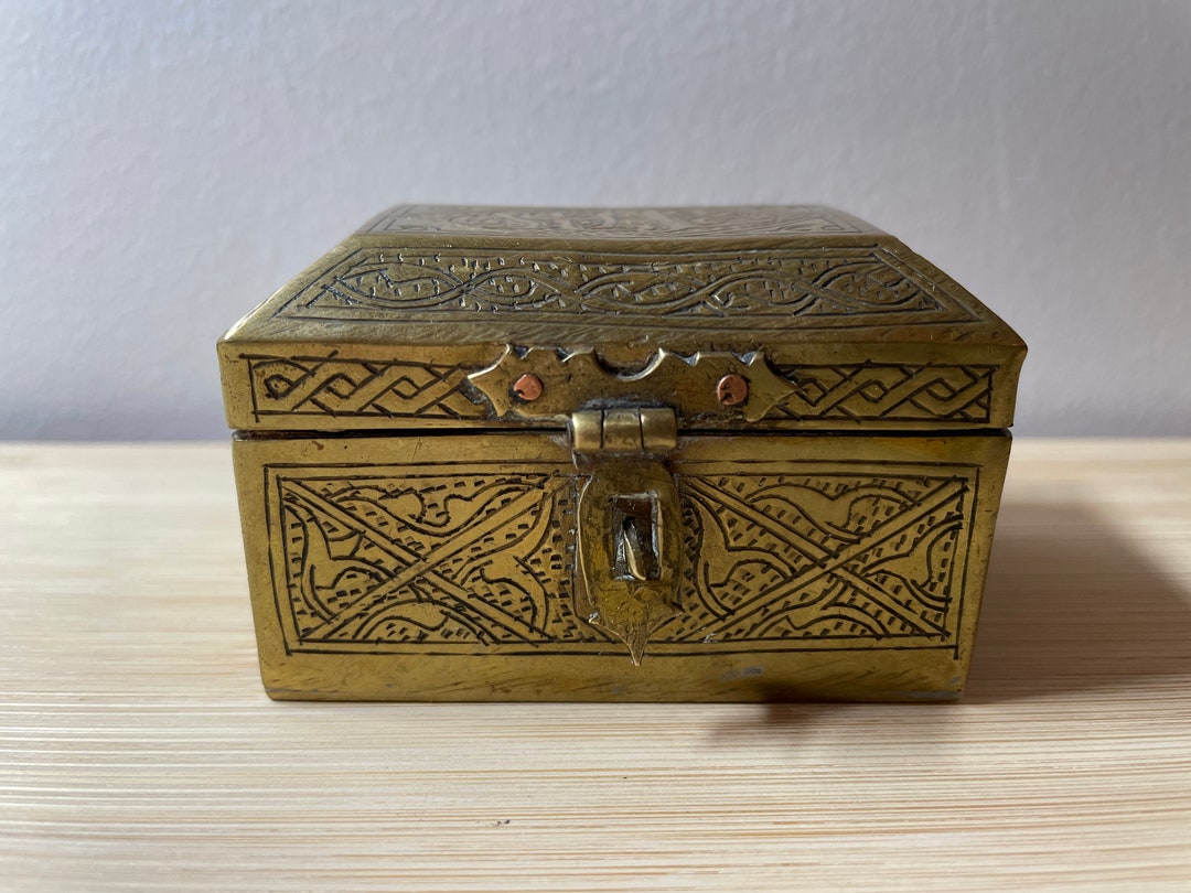 ANTIQUE BRASS CHEST Small Vintage Chest Wooden Mini Etsy