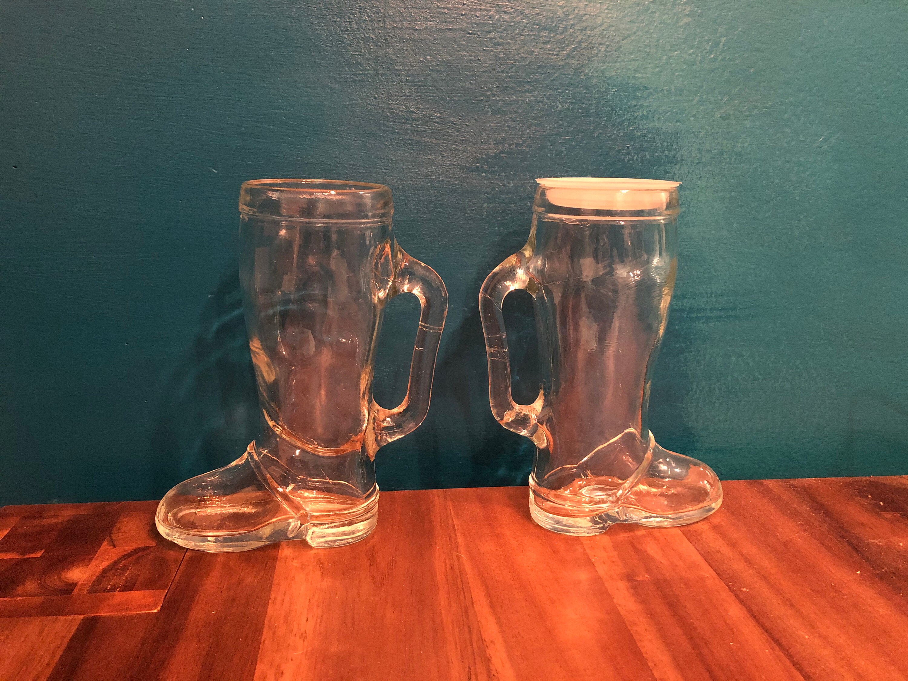 2 vintage Clear Glass Boot Mug One with a lid & one without Etsy