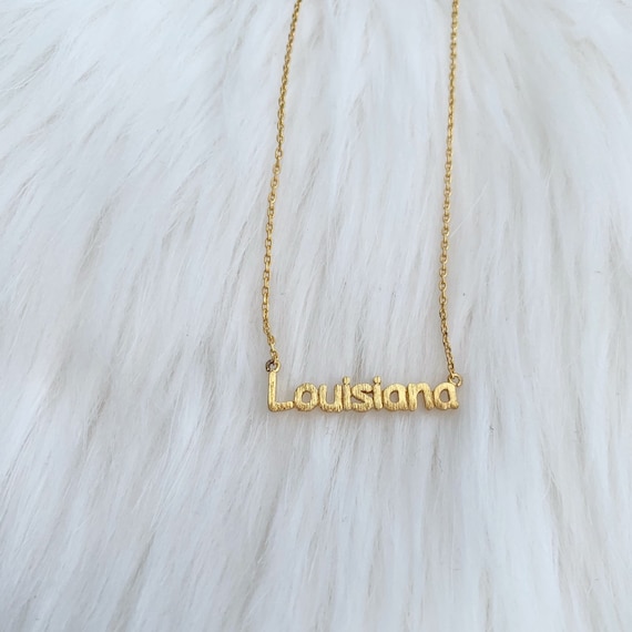 Gold Louisiana necklace, Louisiana pendant, Louisiana charm, Louisiana  jewelry, state jewelry