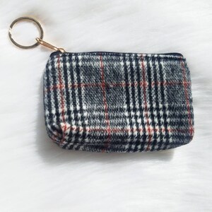Porta-chaves de porta-moedas xadrez vermelho e branco preto, porta-moedas xadrez, enchimento de meia