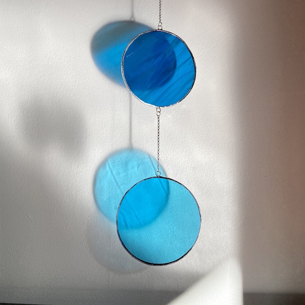 Blue glass round mobile - To hang - Tiffany stained glass