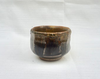 Yellow and Dark Temoku Glaze Tea Bowl (#6)