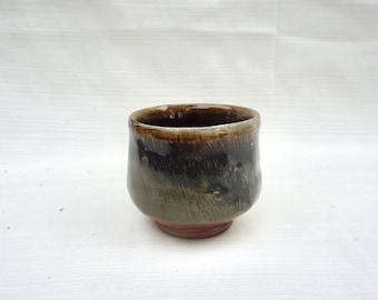 Dark Temoku Glaze Faceted Tea Bowl (#7)