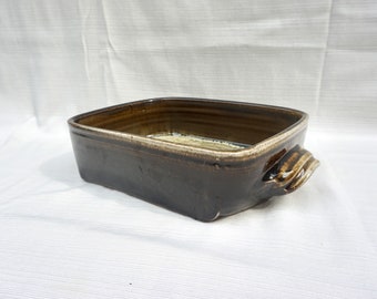 Rustic Brown Glazed Stoneware Baking Dish - Handcrafted