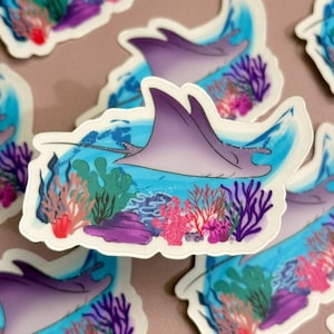 Manta Ray Clear Sticker| Marine Life Sticker| Marine Animal Sticker| Manta Ray Corals Art| Sea Life Sticker| Waterproof Dishwasher Safe