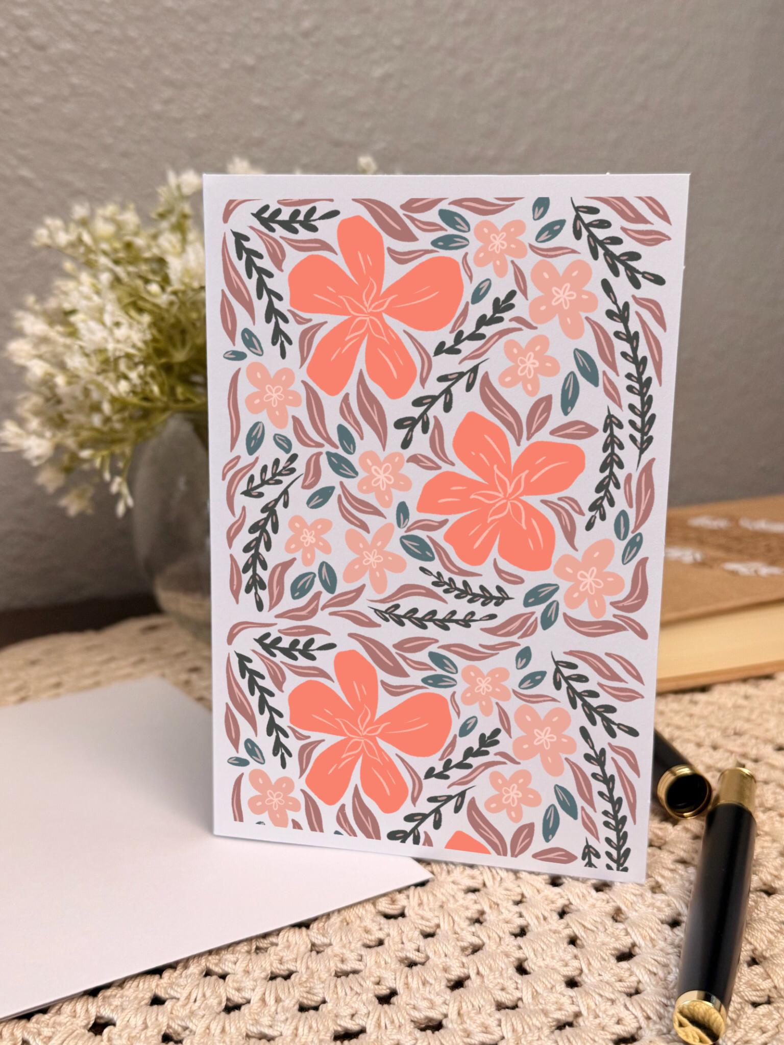 Floral Pattern Greeting Card | Floral Artwork | 4x6 Inch Stationery - Etsy