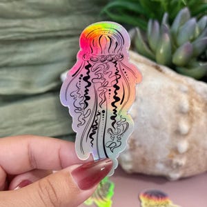 Jellyfish Holographic Sticker| Jellyfish Art| Waterproof Dishwasher Safe Sticker| Medusa Jellies Sticker| Marine Life Sticker| Holo Sticker