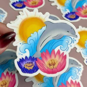 Dolphin Sticker| Waterproof Dishwasher safe Sticker| Marine Mammal Sticker| Beach Vibes| Laptop Tablet Sticker| Dolphin Art| Dolphin Gift