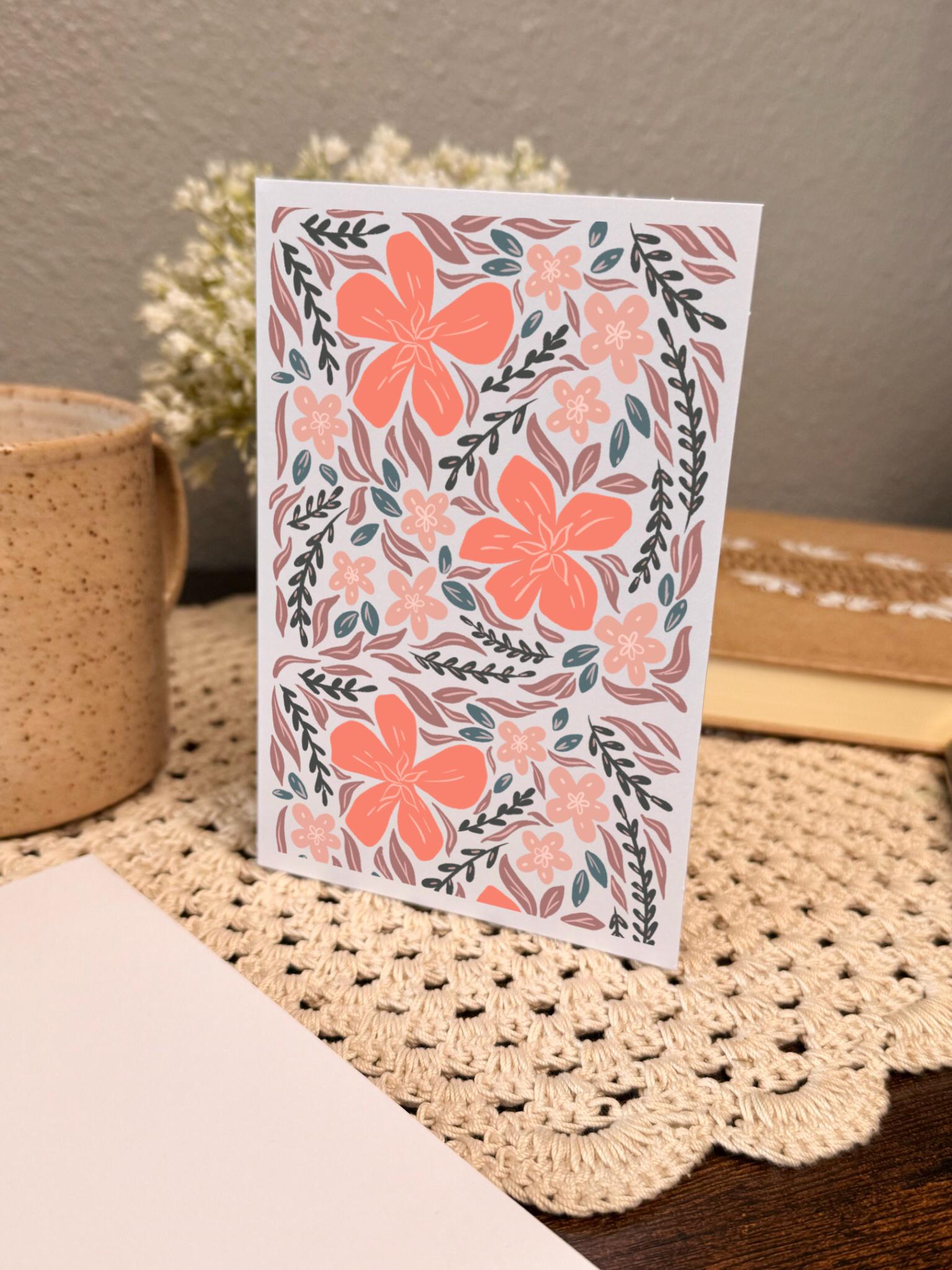 Floral Pattern Greeting Card | Floral Artwork | 4x6 Inch Stationery - Etsy