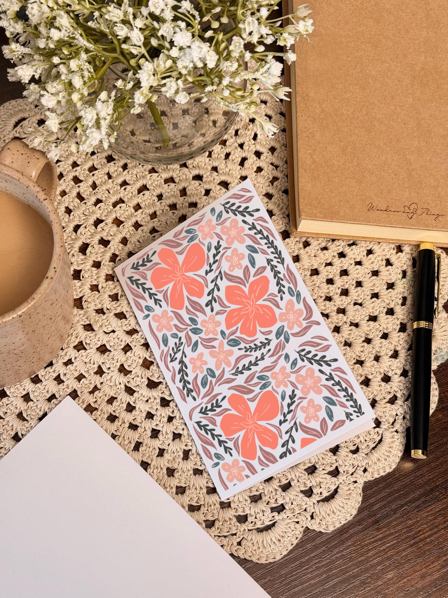 Floral Pattern Greeting Card | Floral Artwork | 4x6 Inch Stationery - Etsy