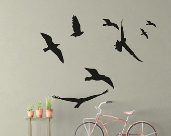 Bird Wall Decals, Set of 8 flying bird wall decal, Birds Decal, Flying Bird Decals, Flock of Birds Wall Decal, Birds in Flight, Removable