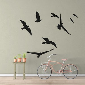 Bird Wall Decals, Set of 8 flying bird wall decal, Birds Decal, Flying Bird Decals, Flock of Birds Wall Decal, Birds in Flight, Removable