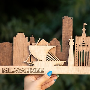 Milwaukee 3D Wood decor, Layered City Skyline desk décor, Wisconsin City Silhouette, Handcrafted Custom Art Wooden Home Decor