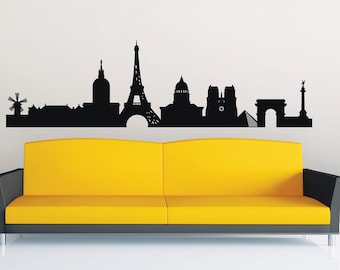 Paris Vinyl Skyline, City Wall Decal, Sticker of Paris city silhouette, Vinyl wall art, France Mural skyline