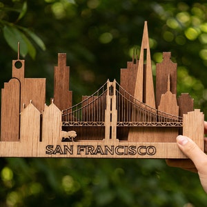 Horizon 3D de ville de San Francisco, décor de coupe de laser, contreplaqué de décor de bureau de ville, silhouette de ville de californie, horizon d’art 3D, horizon en bois de Frisco