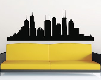 Chicago Vinyl Skyline City Wall Decal Sticker Illinois City Silhouette Vinyl Wall Art US Mural Home Decor