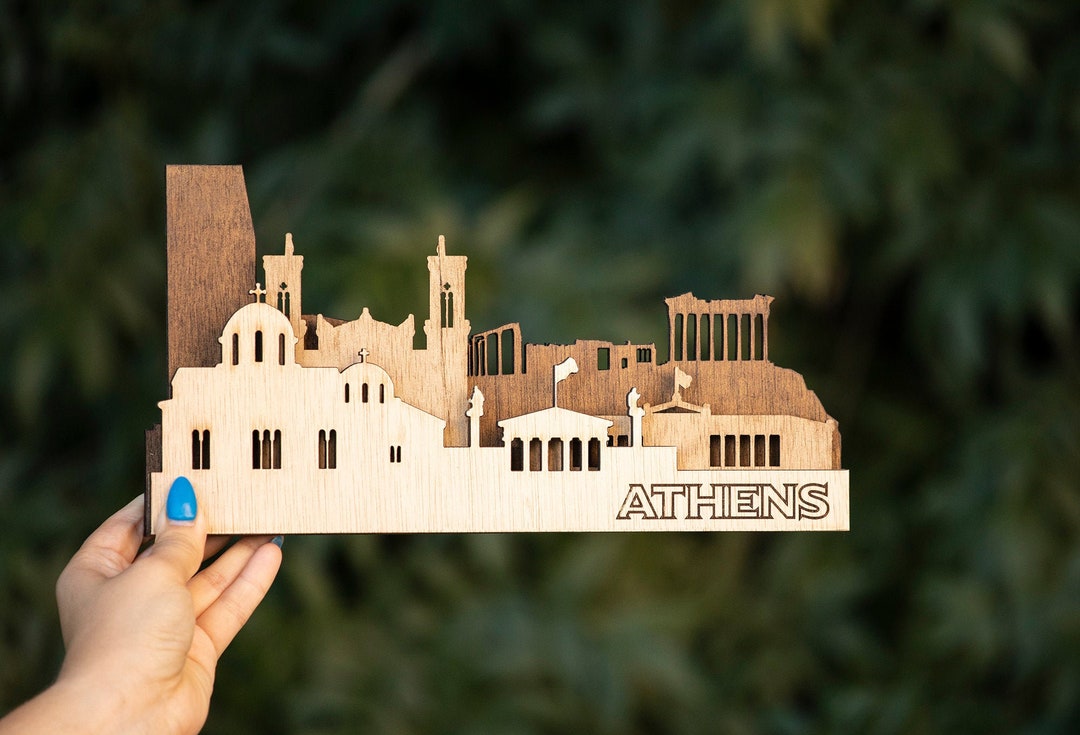 Athens 3D Wood Decor, Greece City Silhouette, Skyline Desk Décor