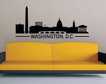 Washington Skyline City Silhouette Wall Vinyl Decal, Vinyl Art Sticker, Washington DC Office Decal